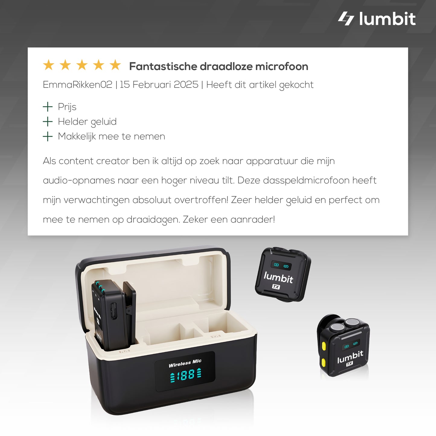 Lumbit Pulse Pro Draadloze Dasspeld Microfoon - Bereik tot 120m