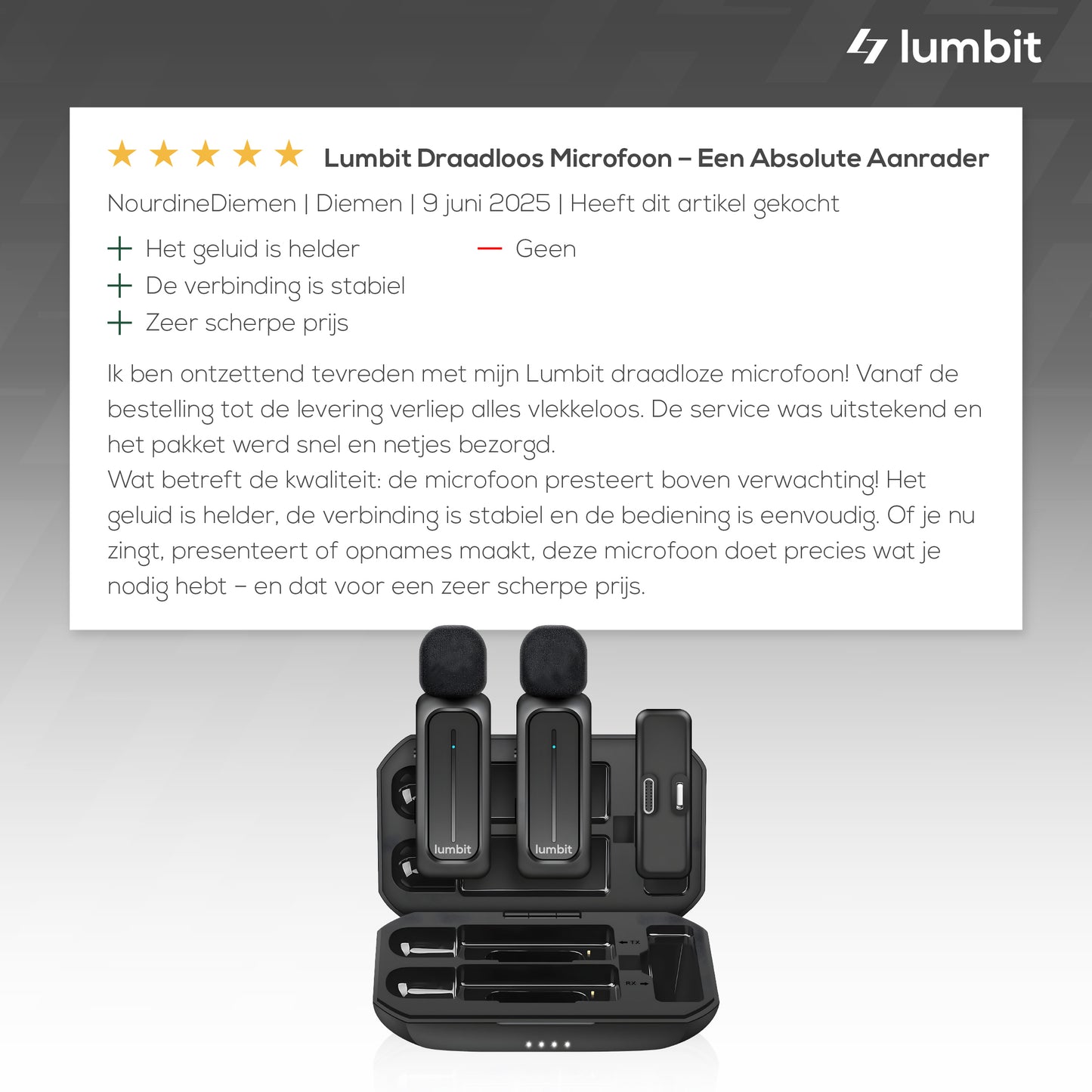 Lumbit Pulse Go Draadloze Dasspeld Microfoon - Bereik tot 20m