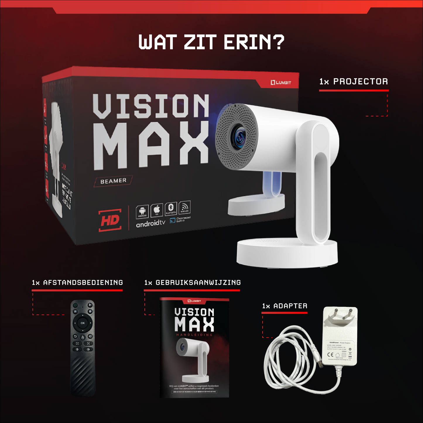 Lumbit® Vison Max Beamer - Input Full HD 5G - 7500 Lumen - Android 9.0