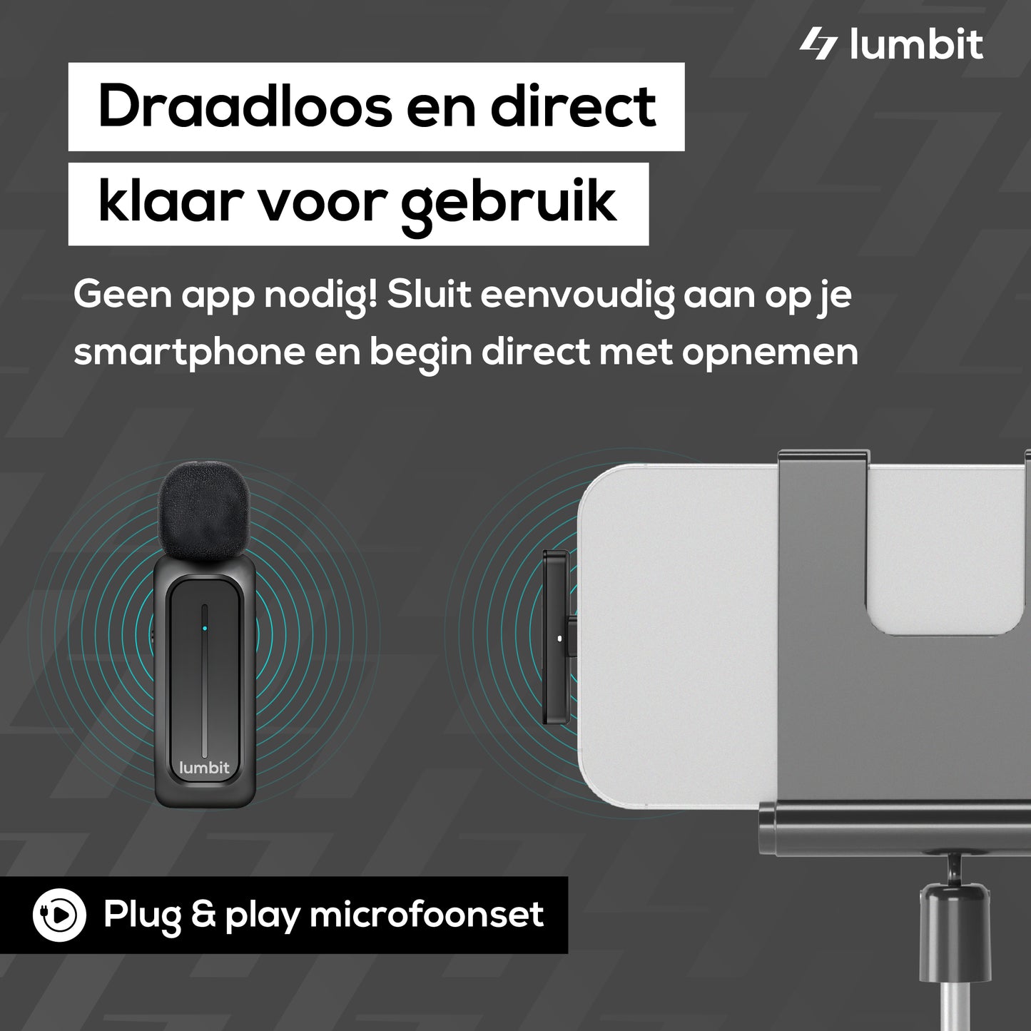 Lumbit Pulse Go Draadloze Dasspeld Microfoon - Bereik tot 20m