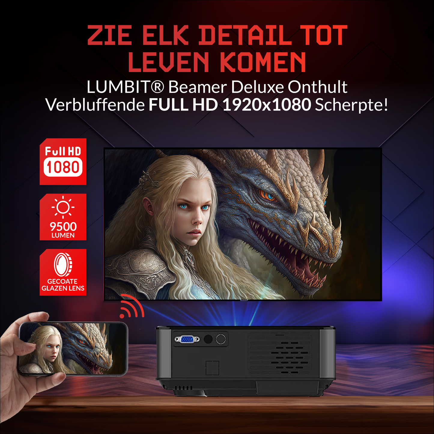 Lumbit® Projector Full HD - Home Cinema - 9500 Lumen