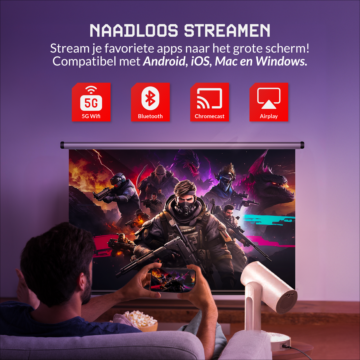 Lumbit® Vison Max Beamer - Input Full HD 5G - 7500 Lumen - Android 9.0