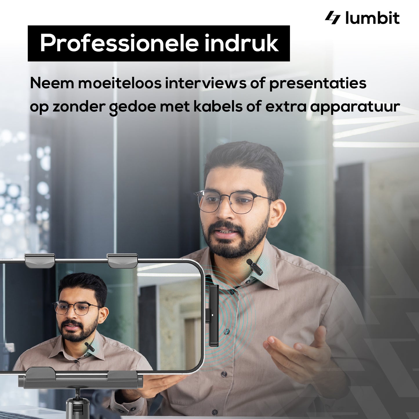 Lumbit Pulse Go Draadloze Dasspeld Microfoon - Bereik tot 20m