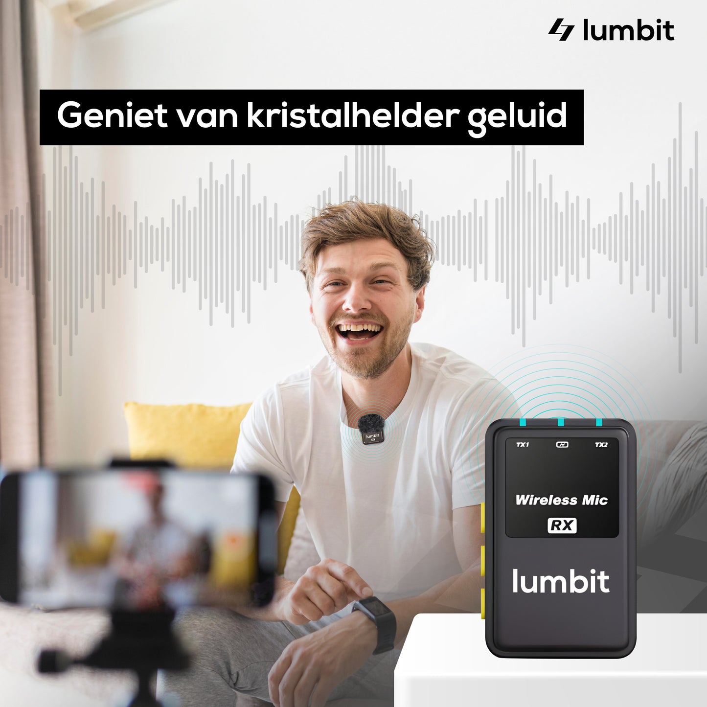 Lumbit Pulse Pro Draadloze Dasspeld Microfoon - Bereik tot 120m