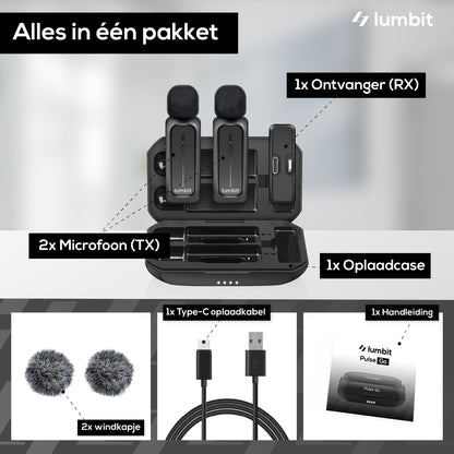 Lumbit Pulse Go Draadloze Dasspeld Microfoon - Bereik tot 20m